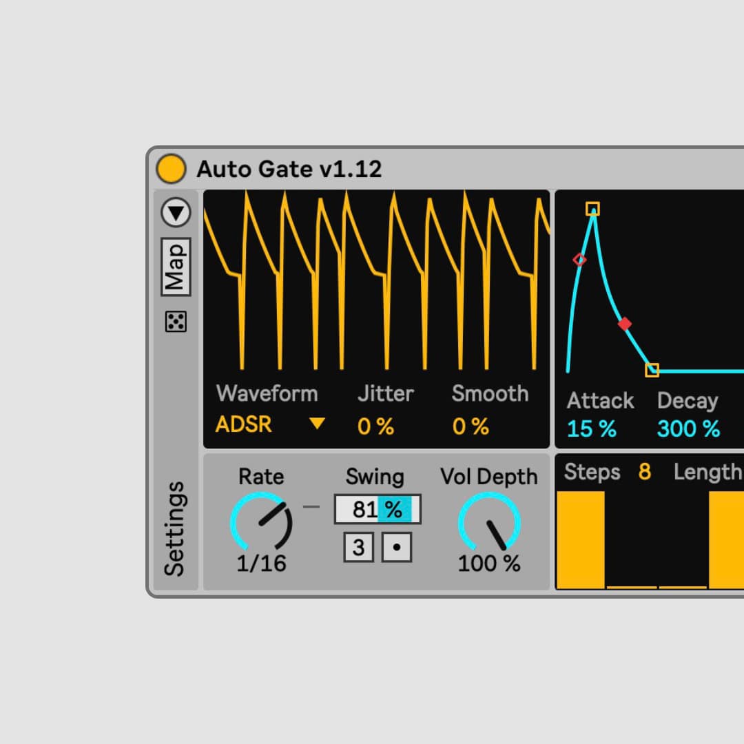 A step-sequenced volume shaper, great for creating instant rhythms on whatever track you drop it on.