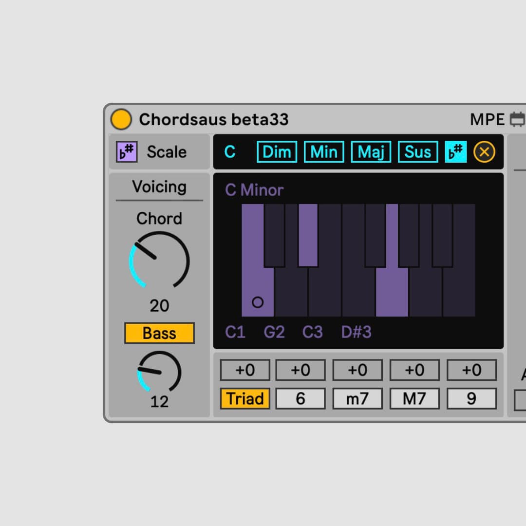 A rendition of Orchid (ORC-300) by Telepathic Instruments, combined with elements of Ableton's Expressive Chords device.