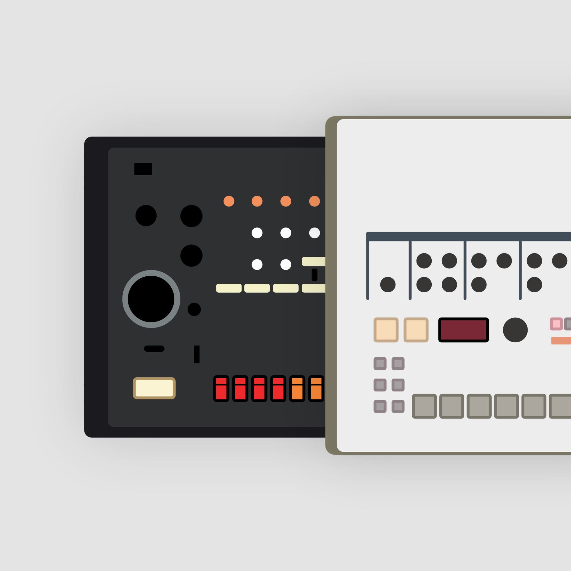 A graphic of 2 vintage drum machines