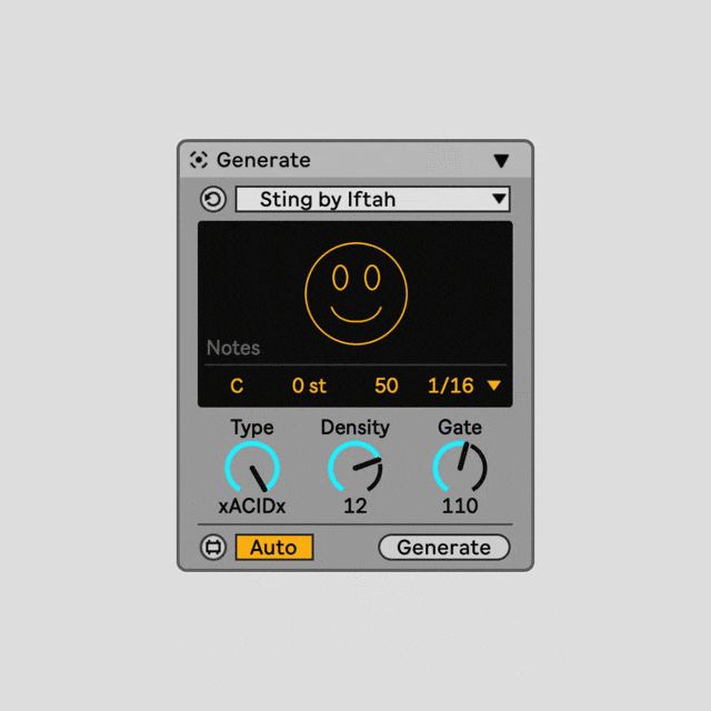 Design generative drum patterns and acid lines in just a few clicks.