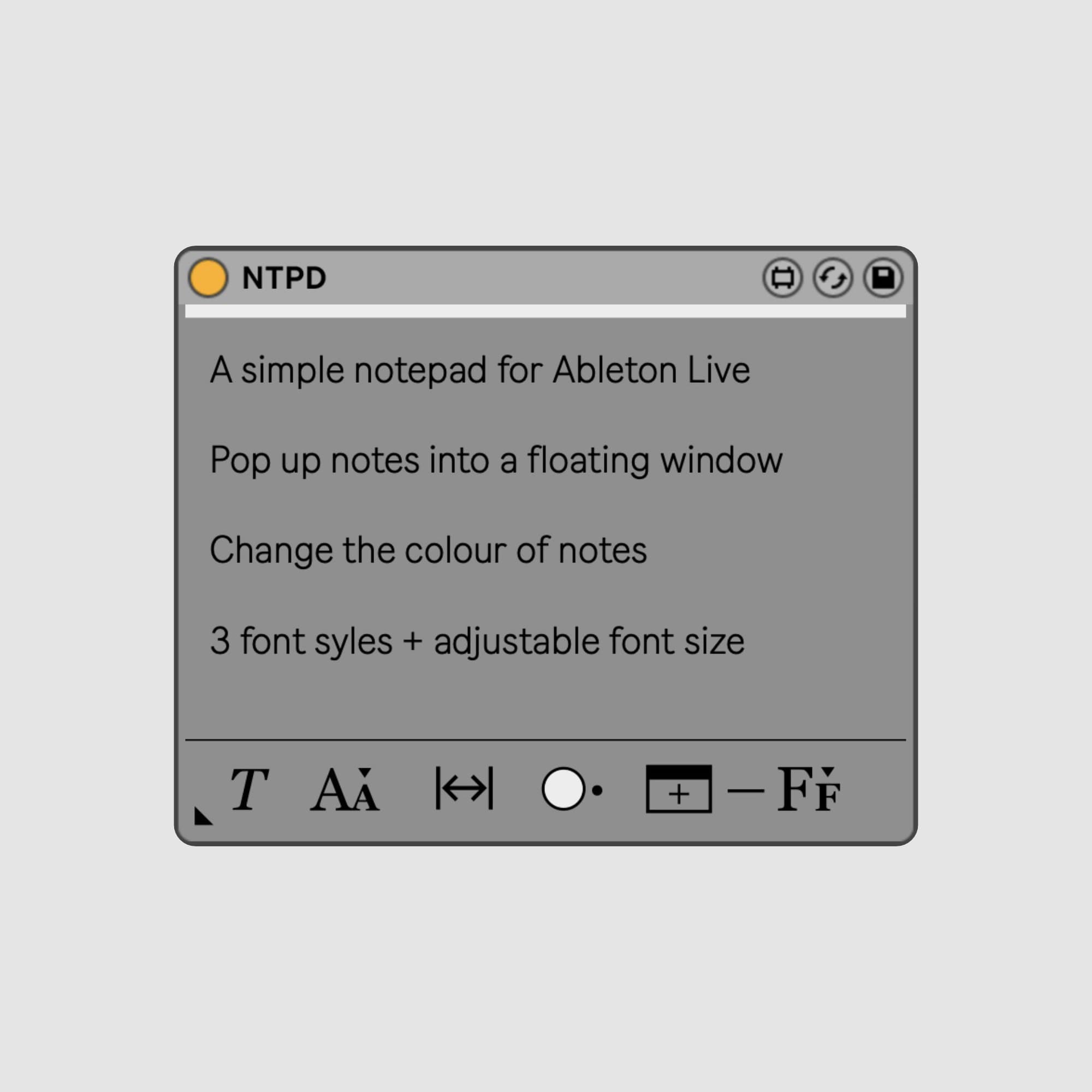 The NTPD Max For Live device listing its features