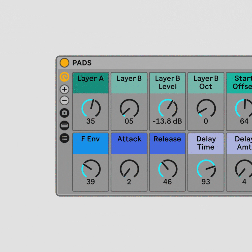 A GIF of several Ableton Live Instrument Racks from the SOUNDS pack