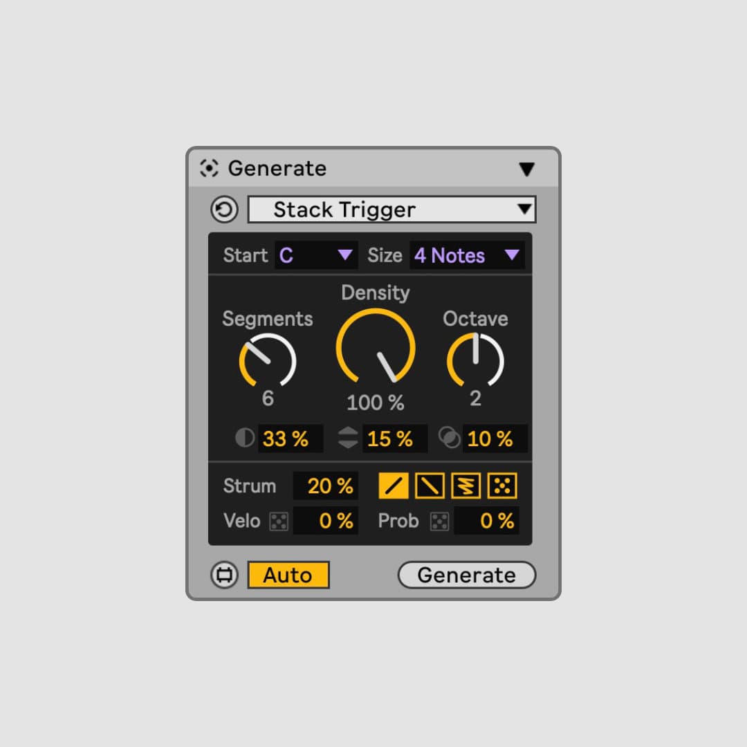 Generate expressive chord progressions and voicings directly inside your clips.