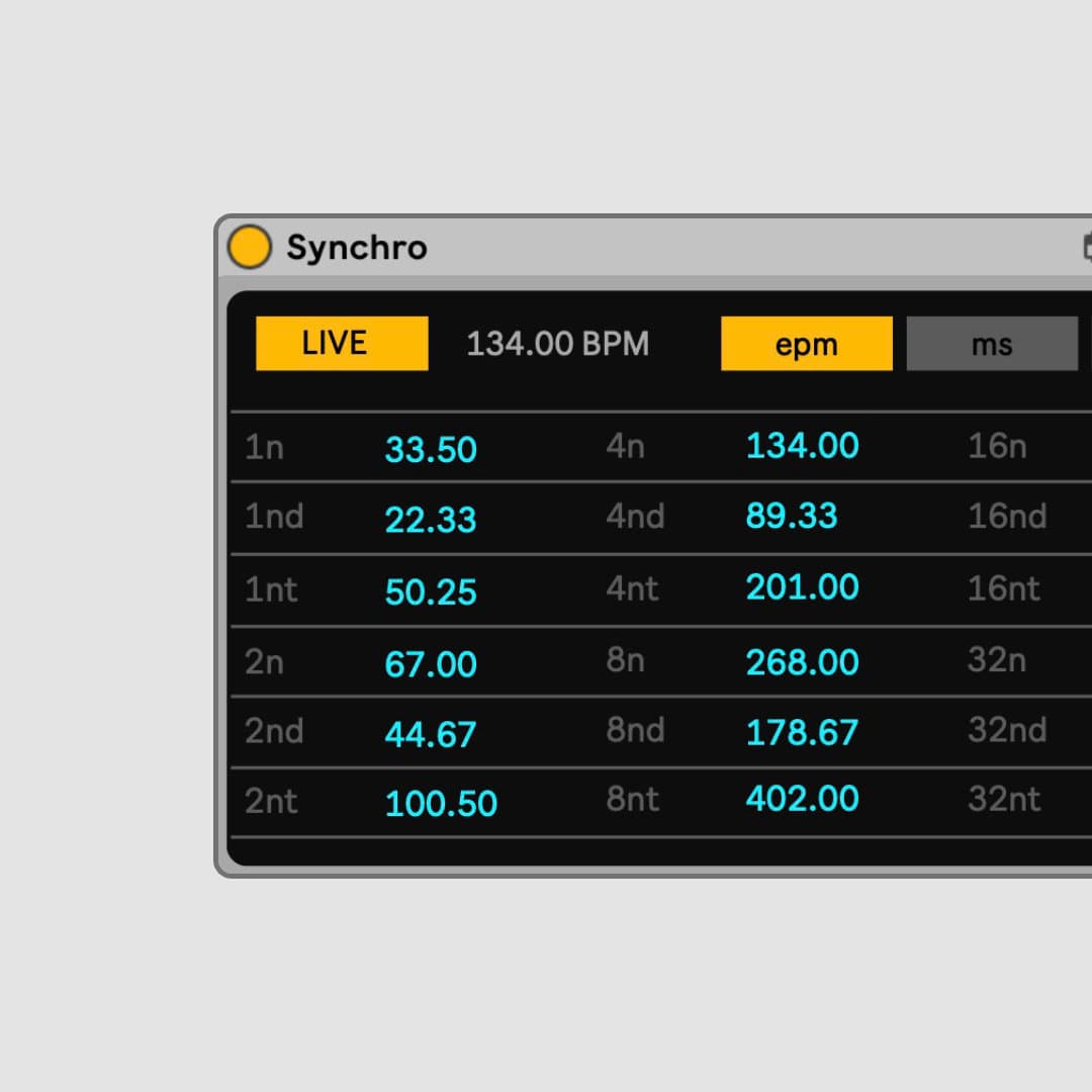 Performs calculations that are useful for exploring tempo divisions in milliseconds (ms), hertz (hz) and events per minute (epm).